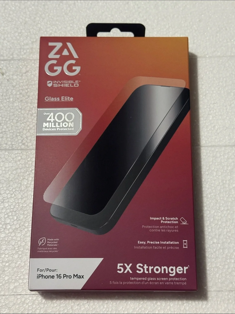 ZAGG Glass Elite Tempered Screen Protector for iPhone 16 Pro Max - Red Packaging